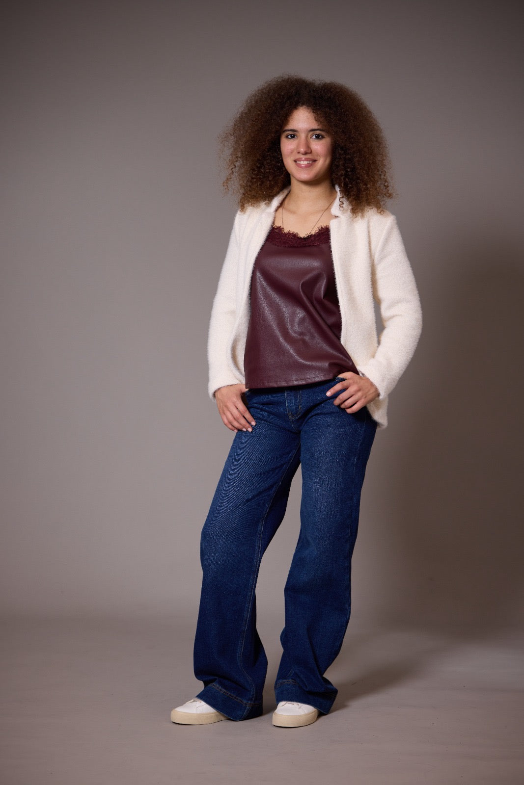 Eco leather top with dentelle Bordeaux CHERRY BLUE