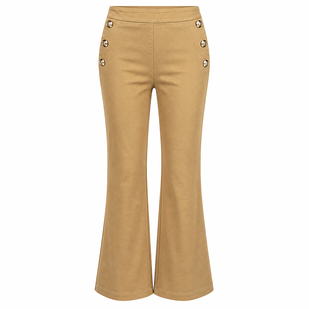 Camel trousers with gold buttons