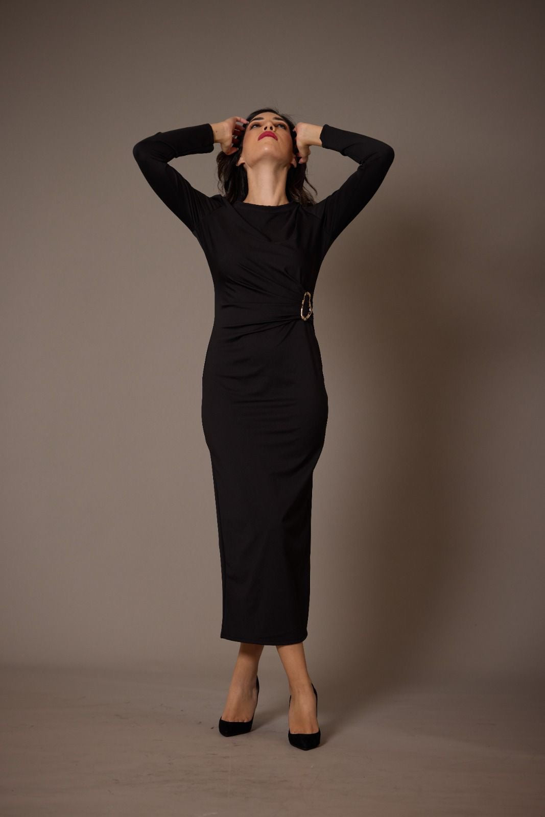 Black dress with gold detail LS PRONTO MODA