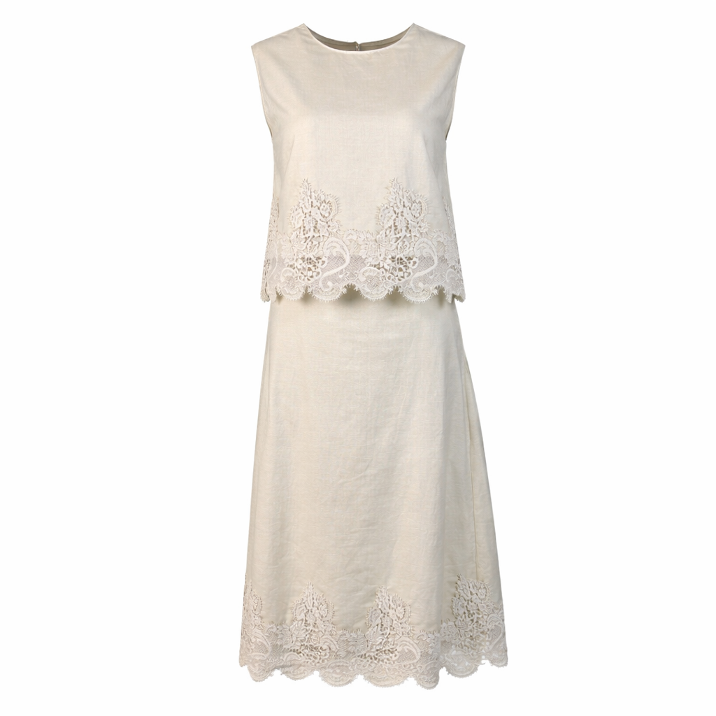 Linen set : top + skirt with dentelle LARA
