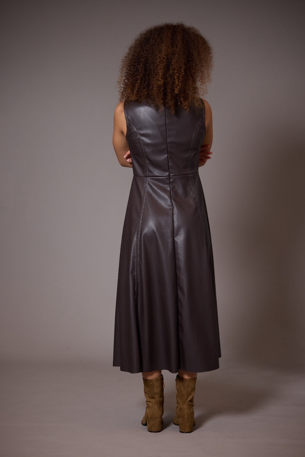 Eco leather brown dress CHERRY BLUE