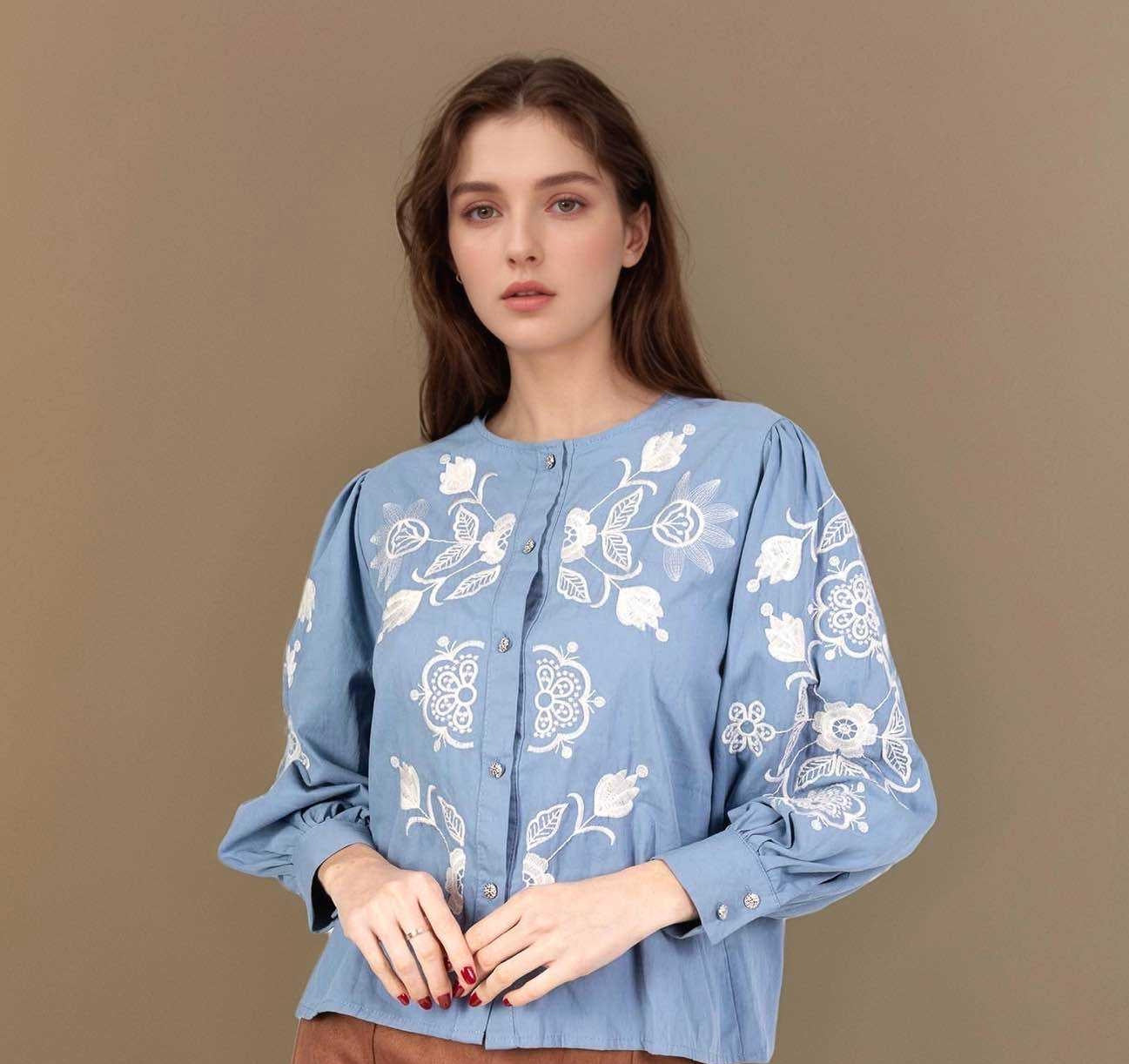 Embroidered blue shirt LUCY LUU