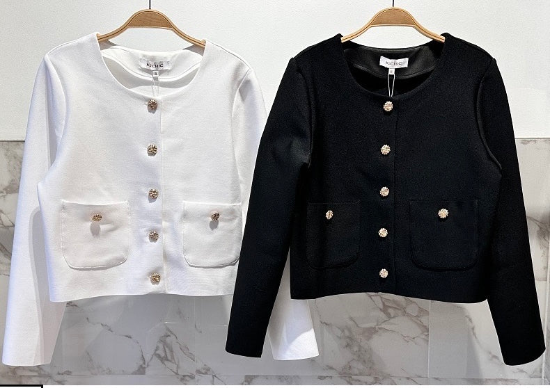 Big size Bandage blazer with gold button KICHIC