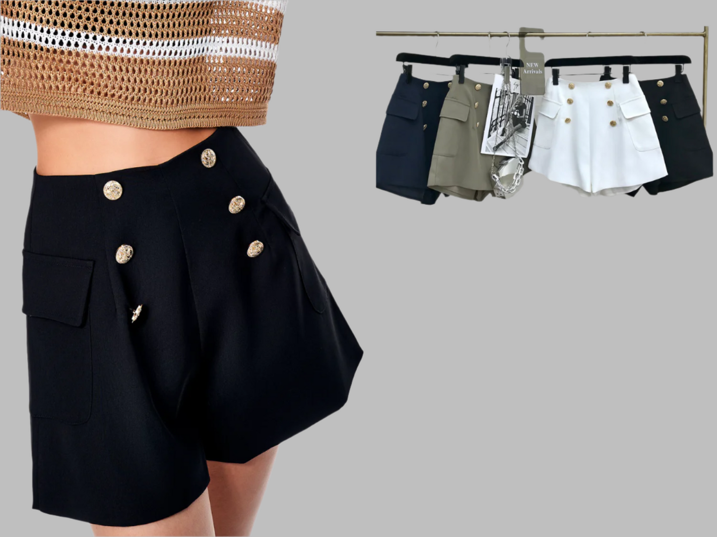 High waist short with gold buttons