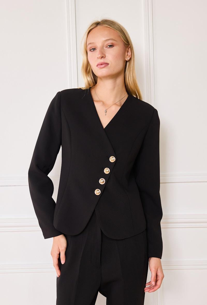 Black blazer with gold buttons