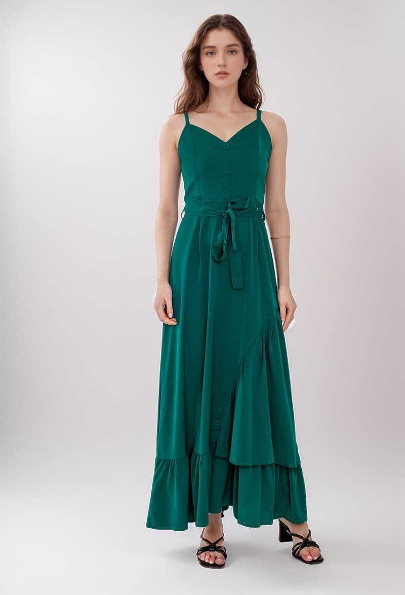 Sleeveless maxi dress with belt