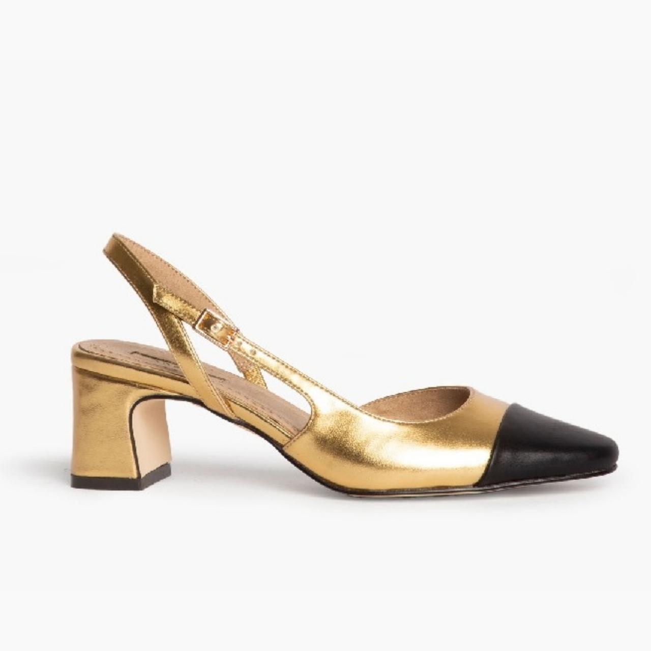Corina Shoes Gold and black leather slingback with block heel