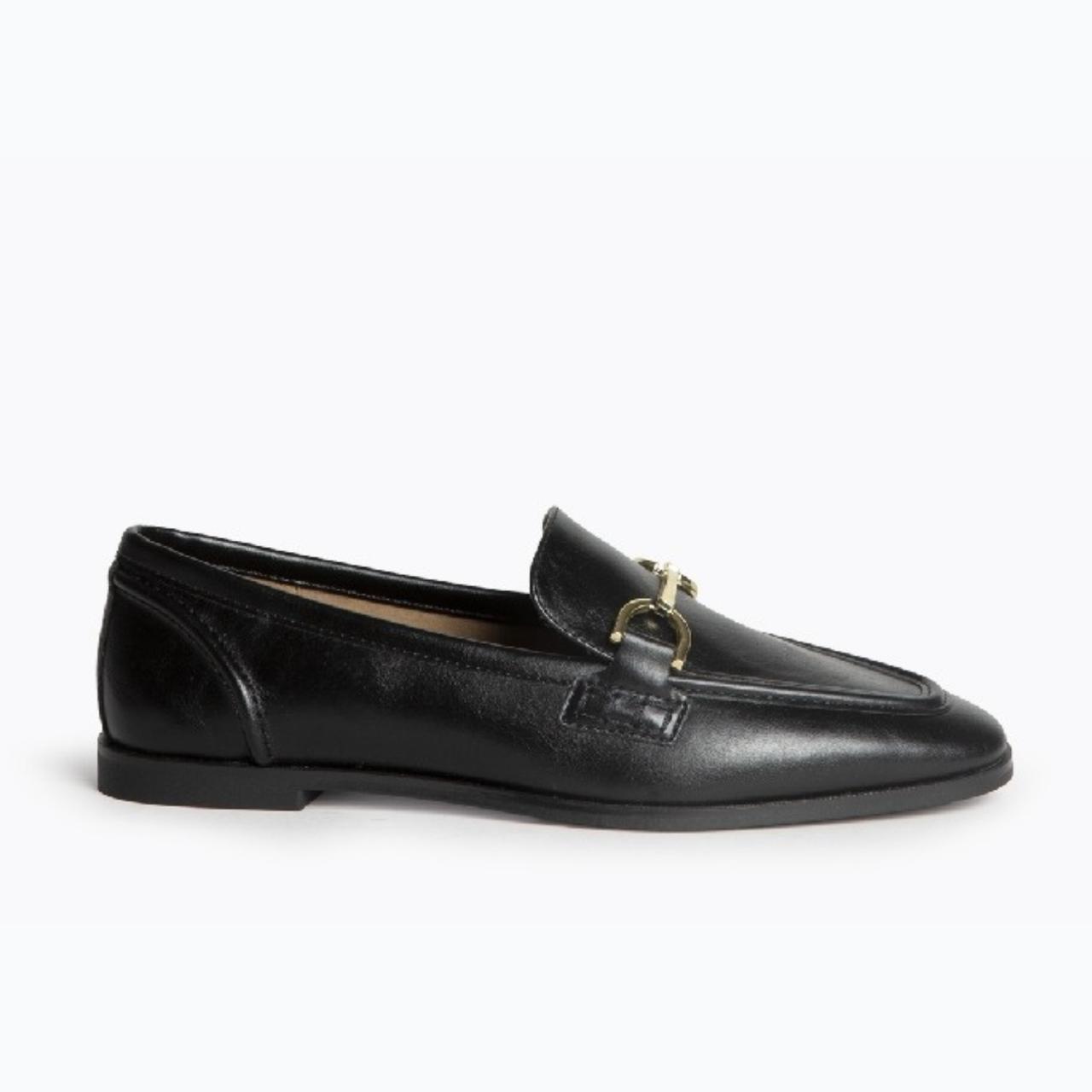 Corina Shoes Black Leather Loafer With Gold Buckle