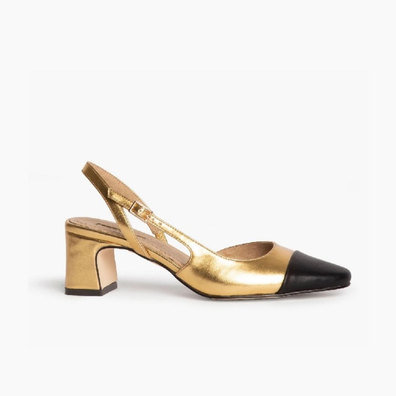 Corina Shoes Gold and black leather slingback with block heel