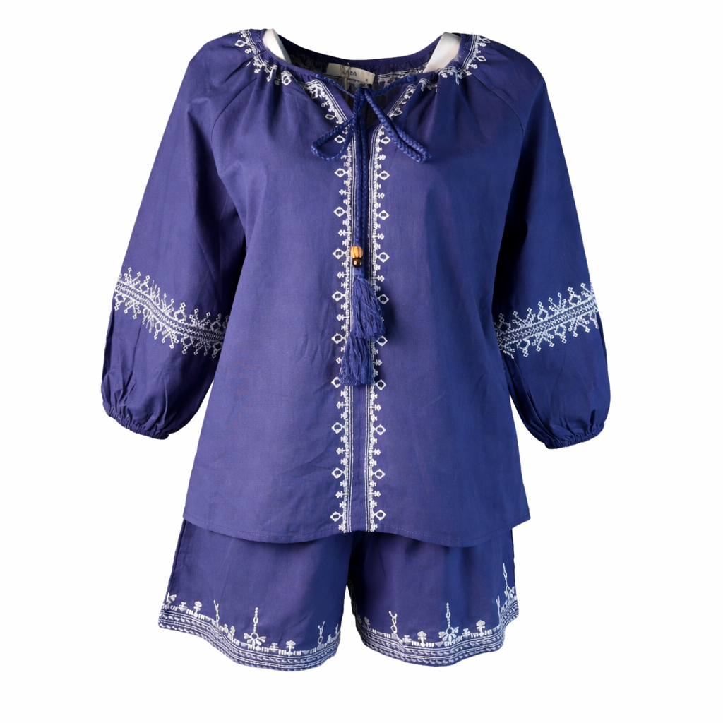 Emroidered Set: short + long sleeves shirt LARA