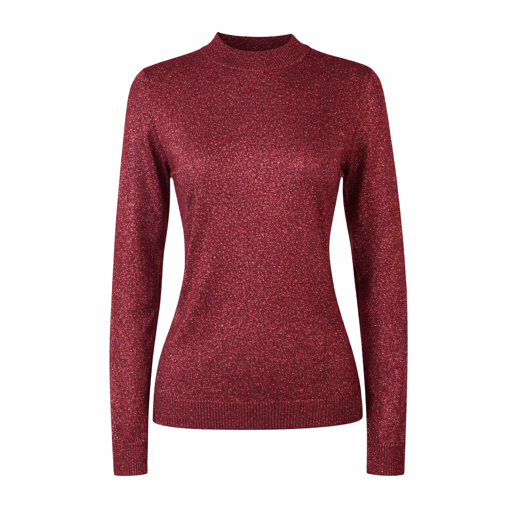 Round neck metallic sweater Burgandy CHERRY BLUE