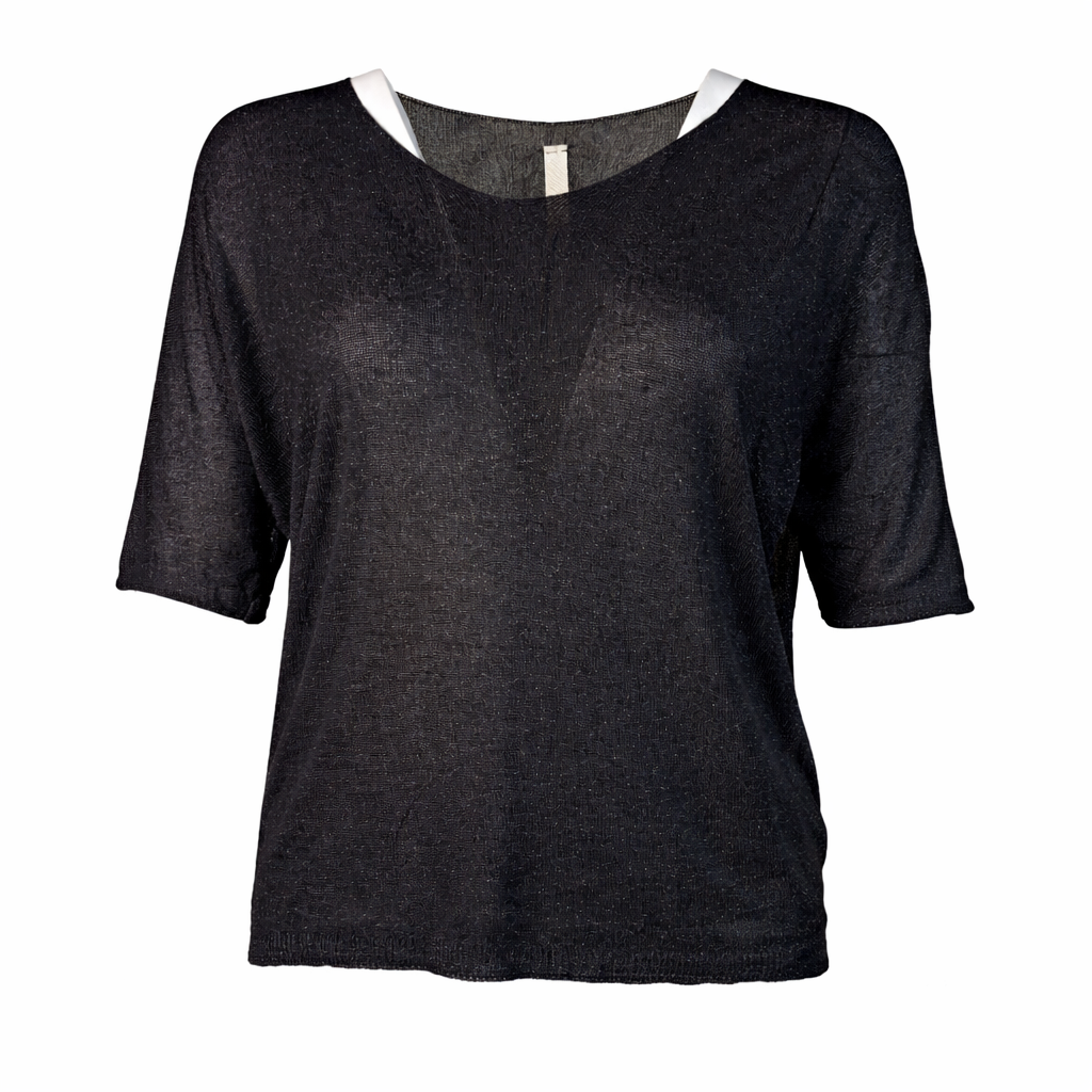 Short sleeves V neck metallic sweater LAMIAR