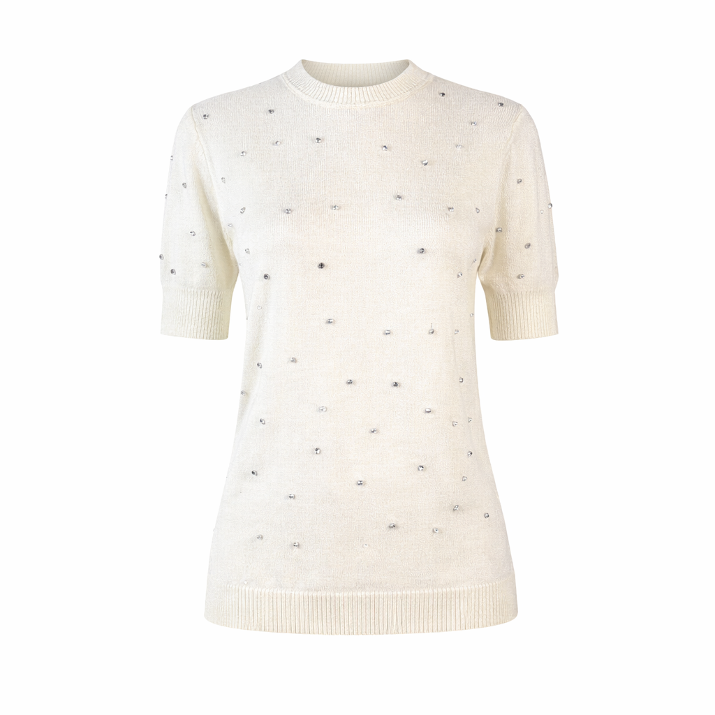 Short sleeves knit with rhinestones CHERRY BLUE