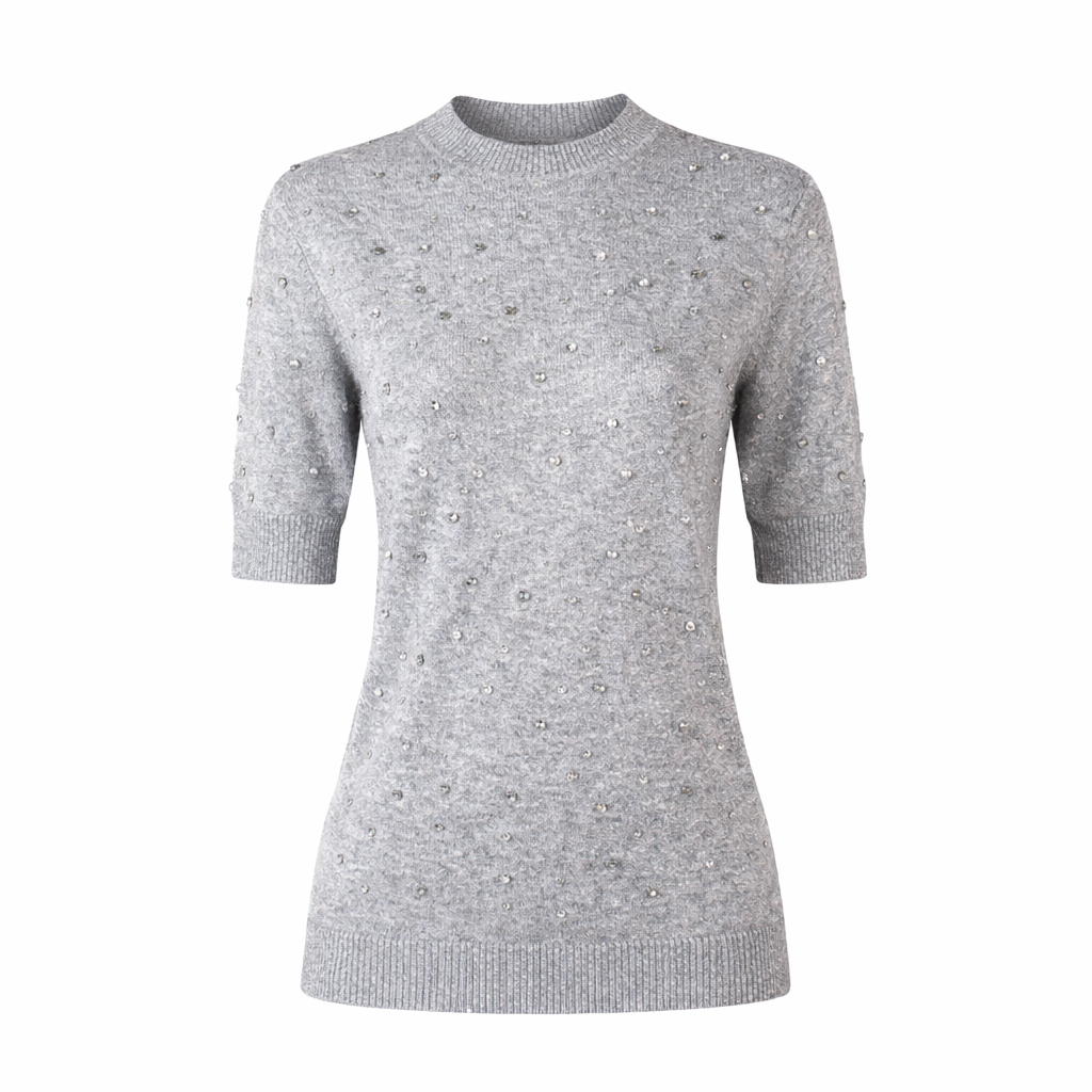 Short sleeves knit with rhinestones Grey