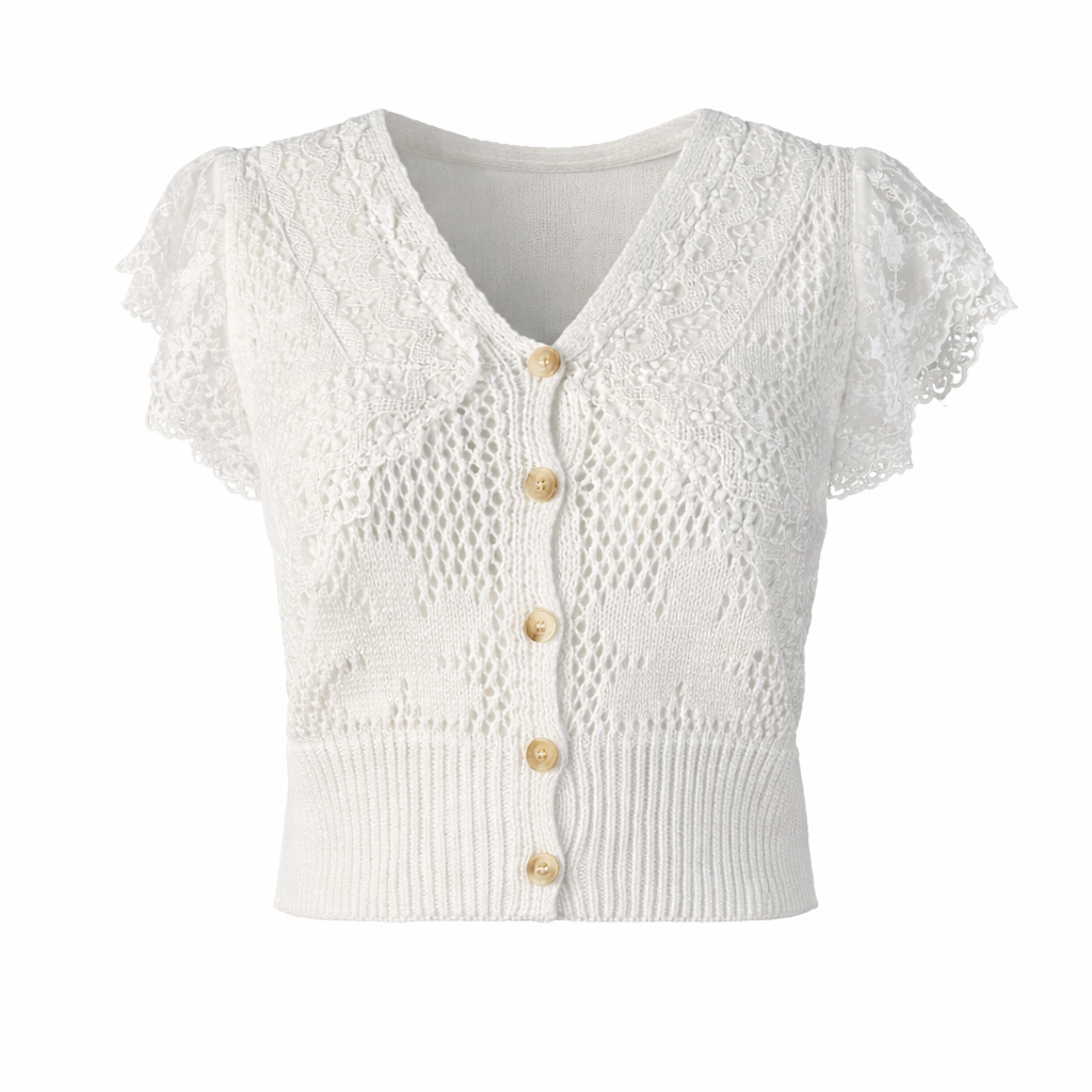 White crochet cardigan DEEP PINK