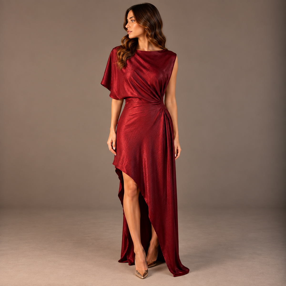 Asymmetrical Winter Dress – Black, Brown & Bordeaux
