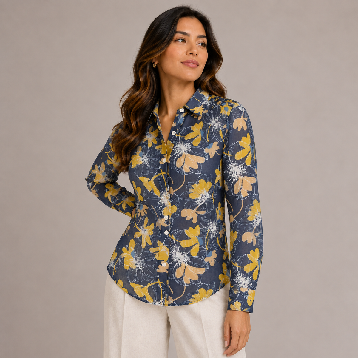 Printed viscose long sleeves shirt