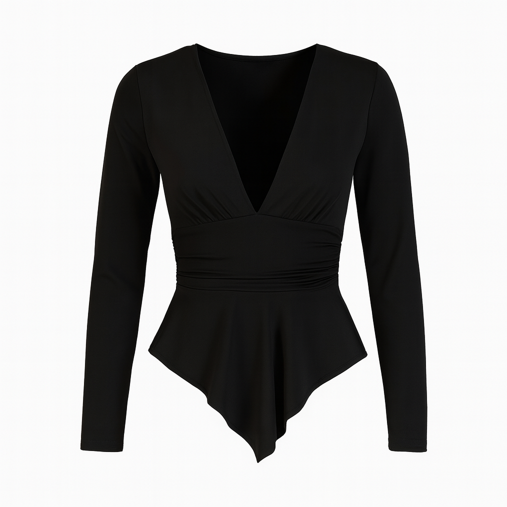 V neck black top