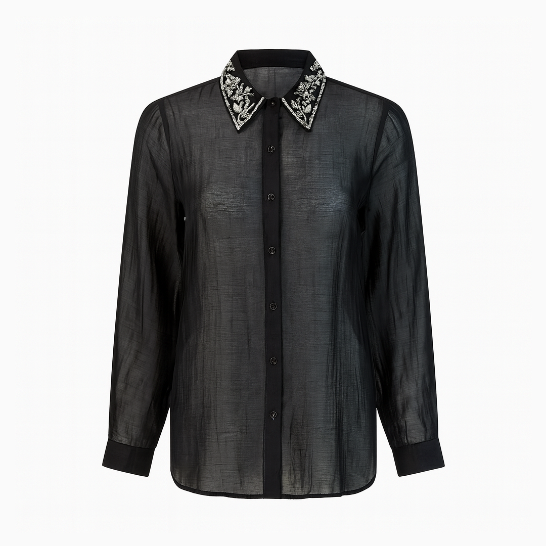Black shirt with rhinestones collar