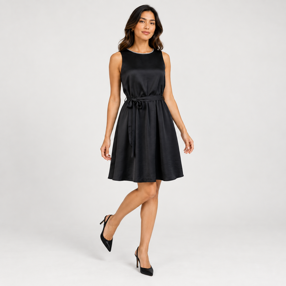 Black silk dress with rhinestones collar