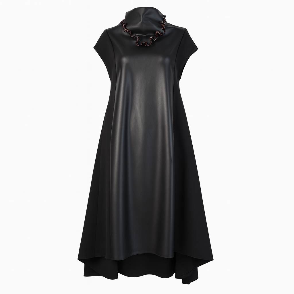 Wide fit dress with leather