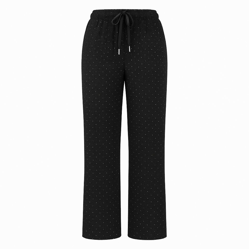 Metallic trousers with elastic waistband and silver dots
