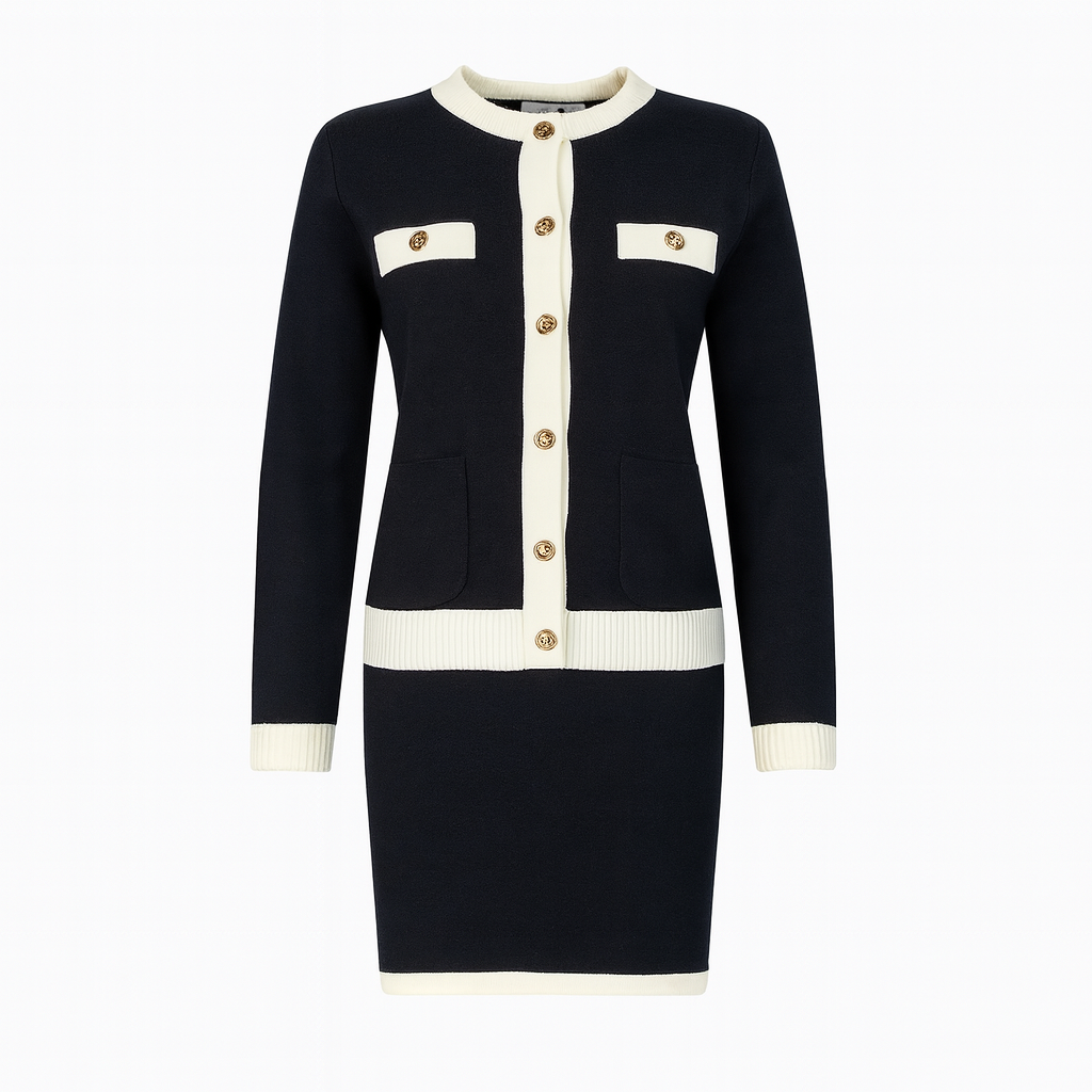 Set: open knit cardigan with buttons + short knit skirt