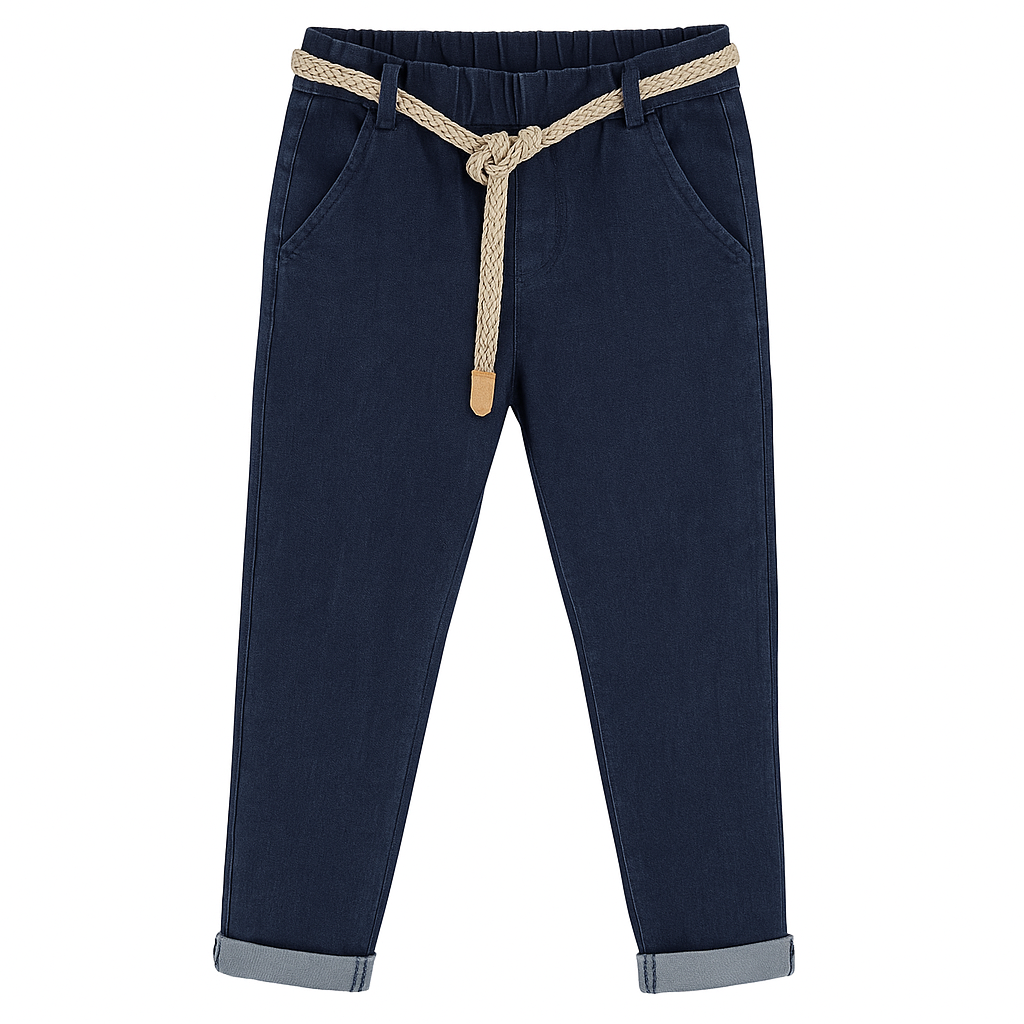 Slim fit jeans with belt navy elastic waistband LOUIZA FASHION