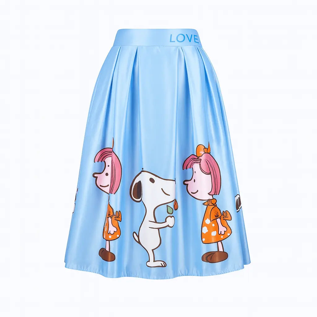 Printed satin finish blue skirt VANIS