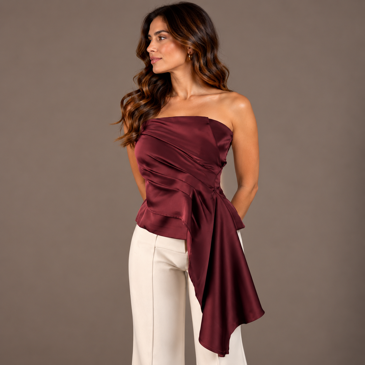 Bordeaux Satin-Finish Bustier Top