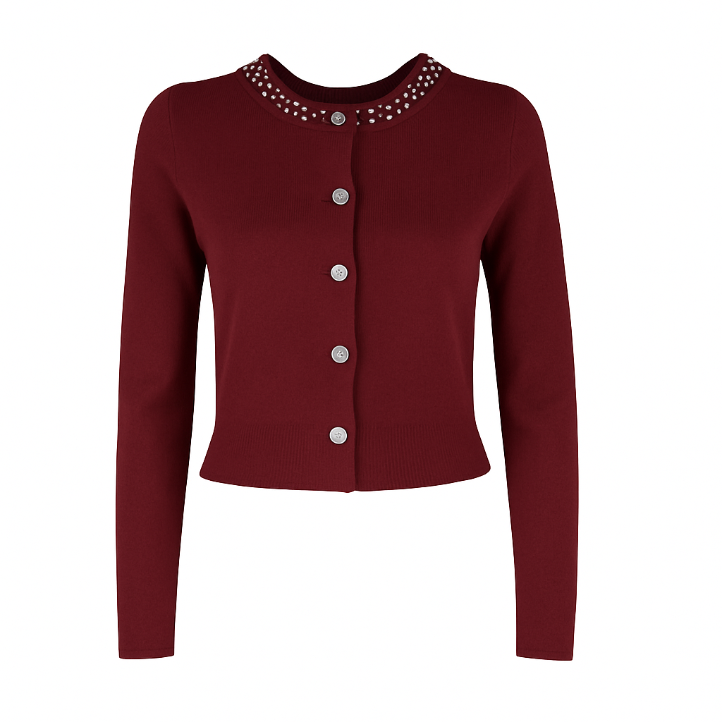 Knit with collar rhinestones and buttons