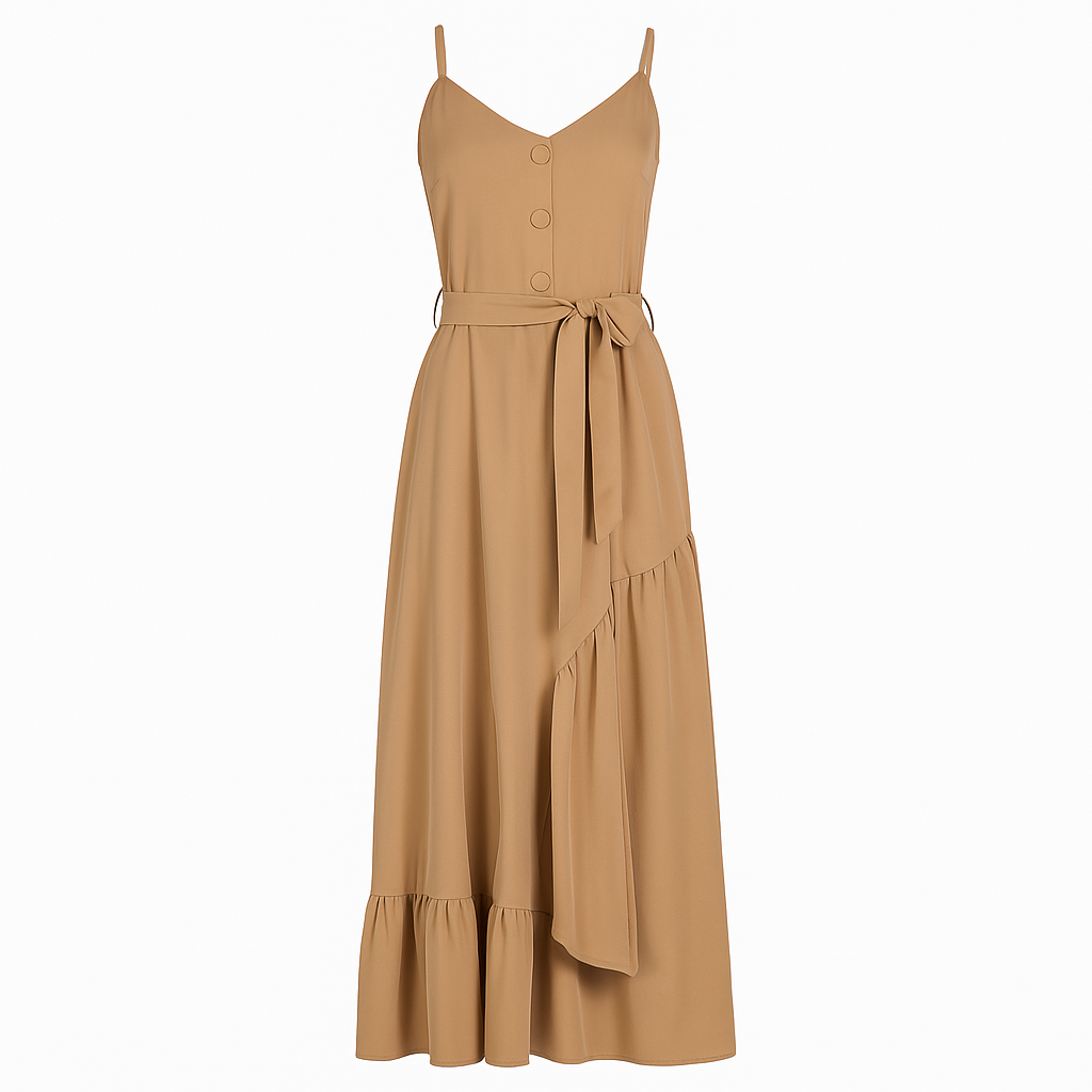 Sleeveless maxi dress with belt