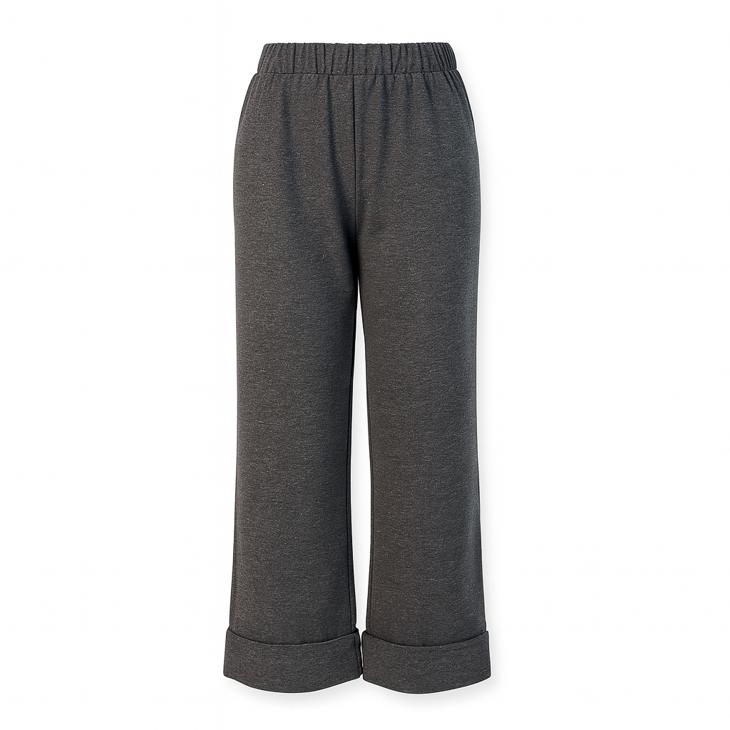 Elastic grey trousers with elastic waistband