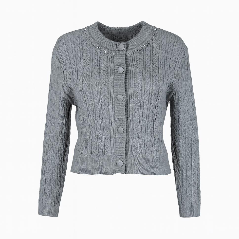 Open knit cardigan with rhinestones