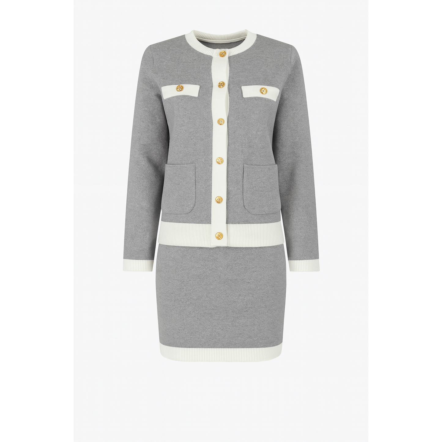 Set: open knit cardigan with buttons + short knit skirt