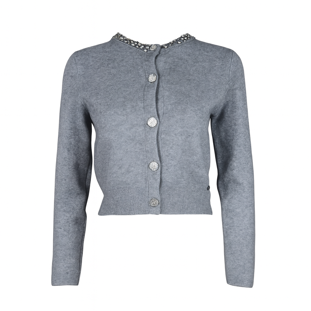 Knit with collar rhinestones and buttons