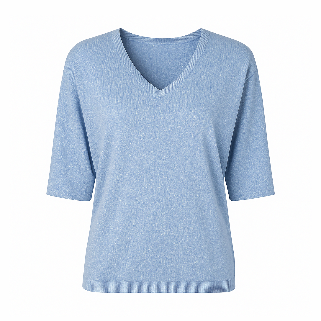 Metallic V neck sweater short sleeves