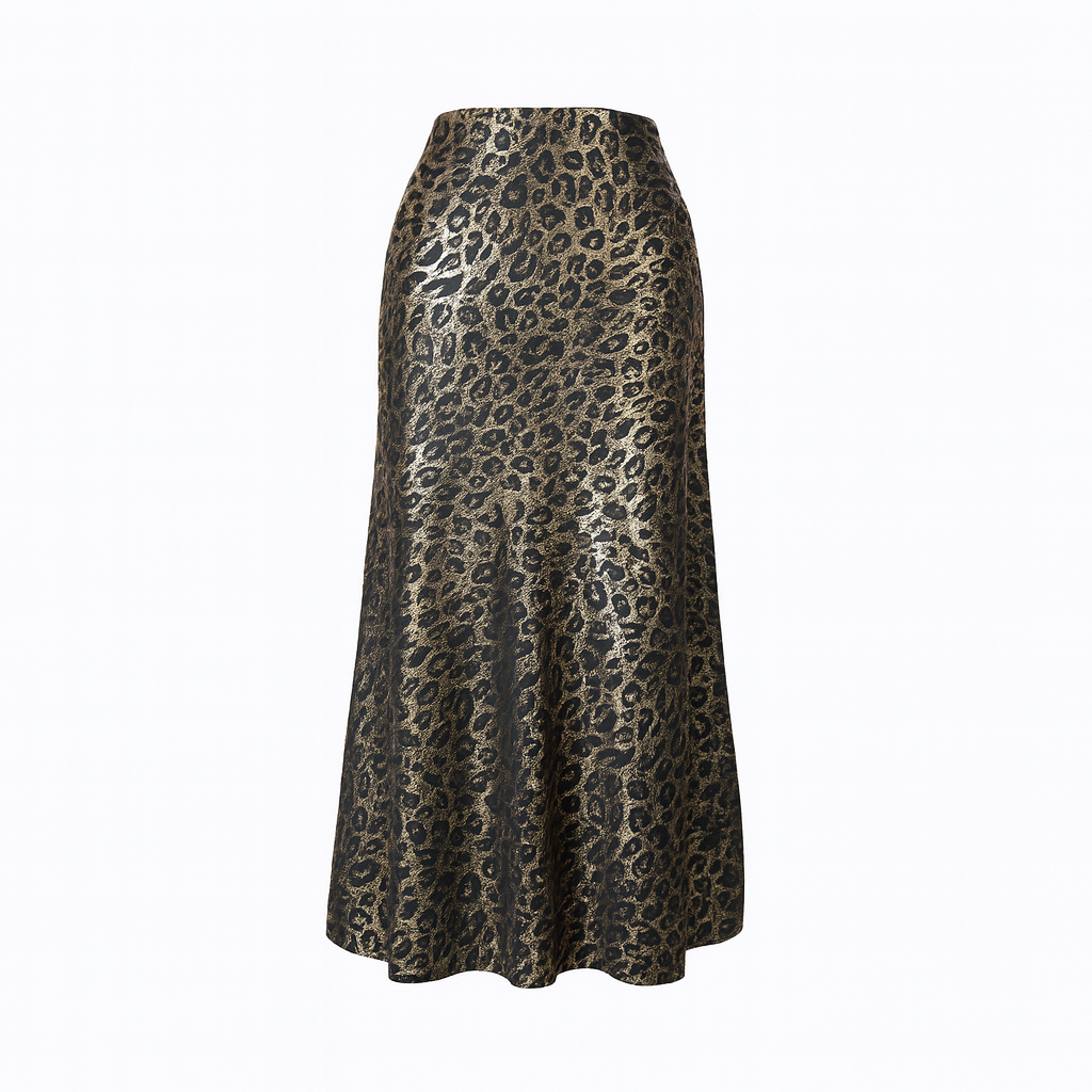 Metallic leopard midi skirt