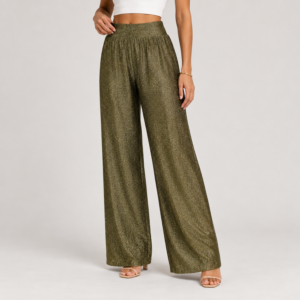 Metallic wide legs pants with elastic waistband