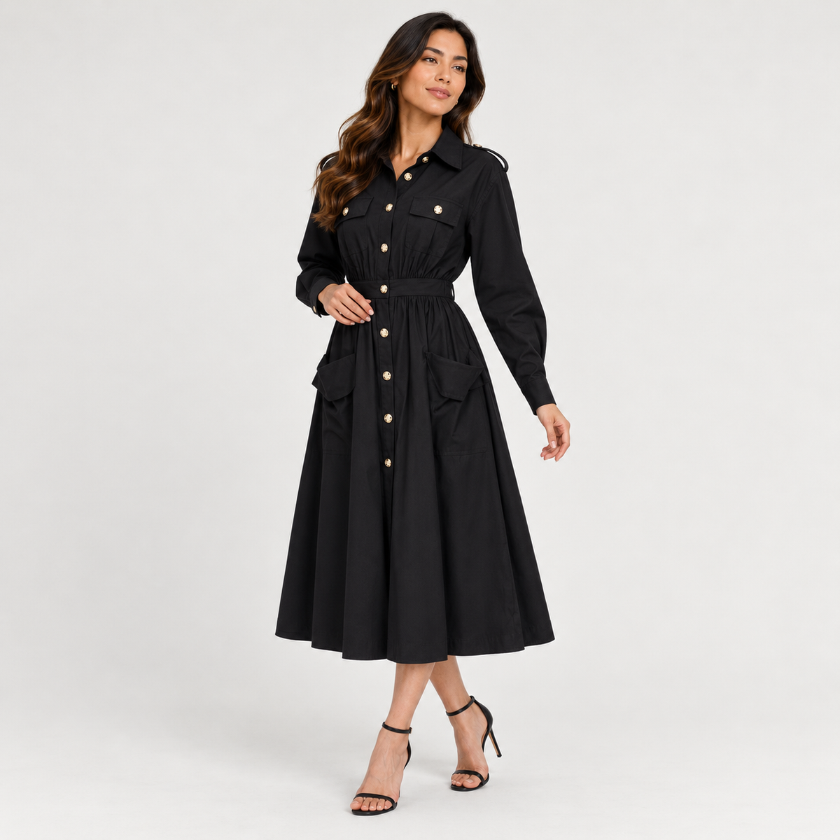 Midi shirt dress Beige/Black