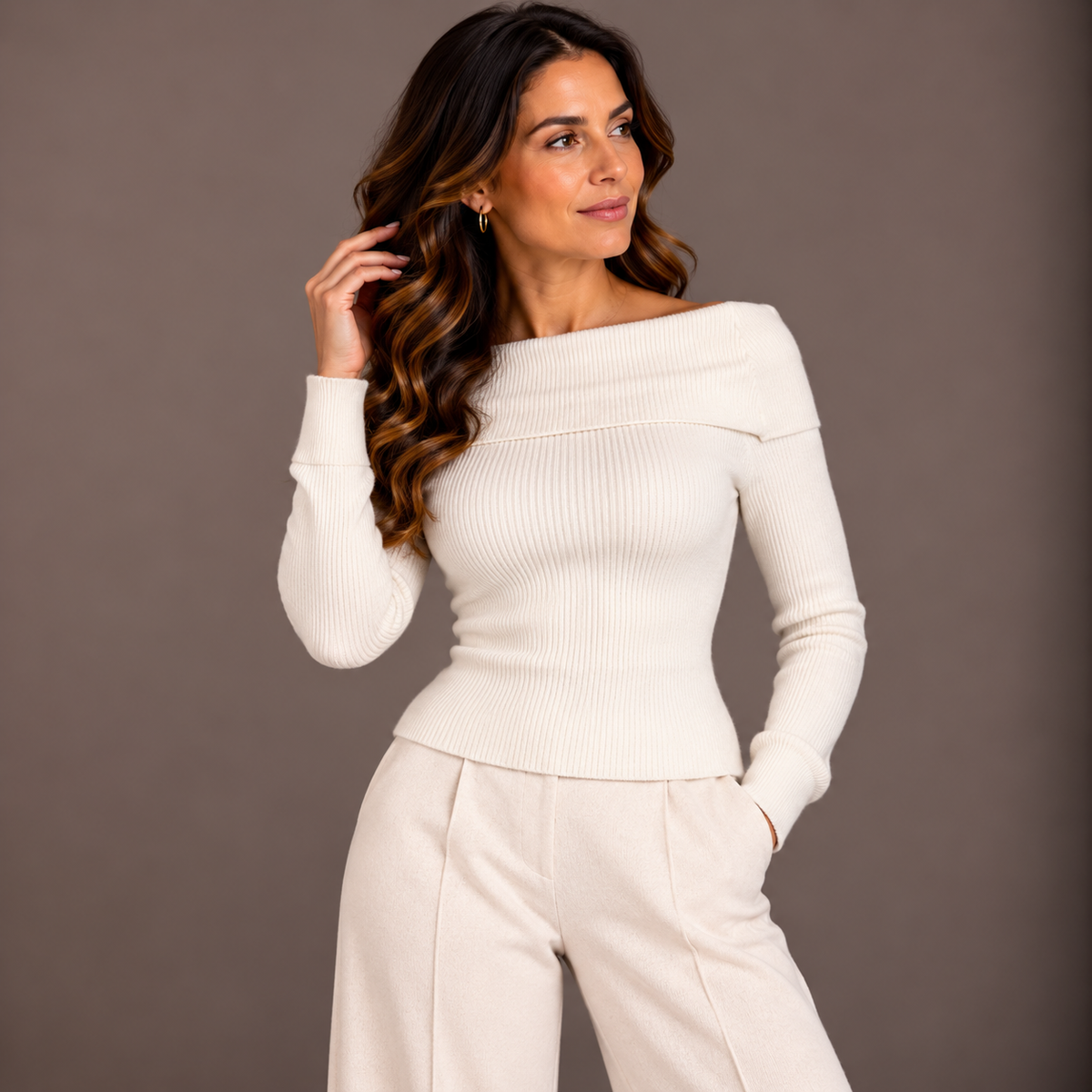 Off-Shoulder Knit Top – Winter Colors – alternate view 4