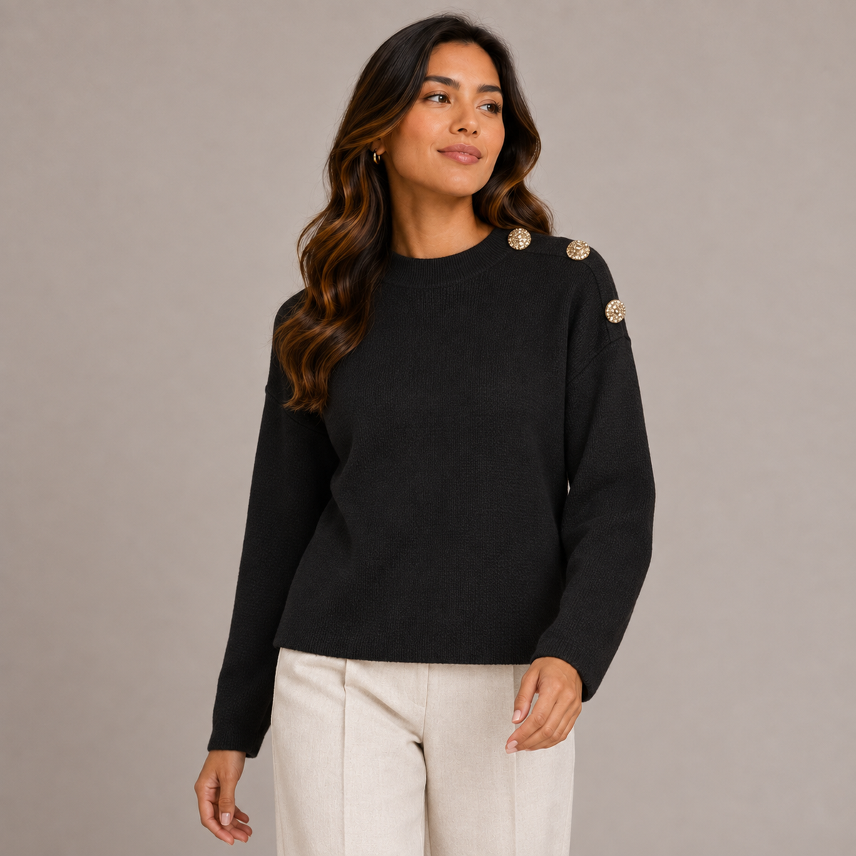 Plain Knit with Gold Button – alternate view 4