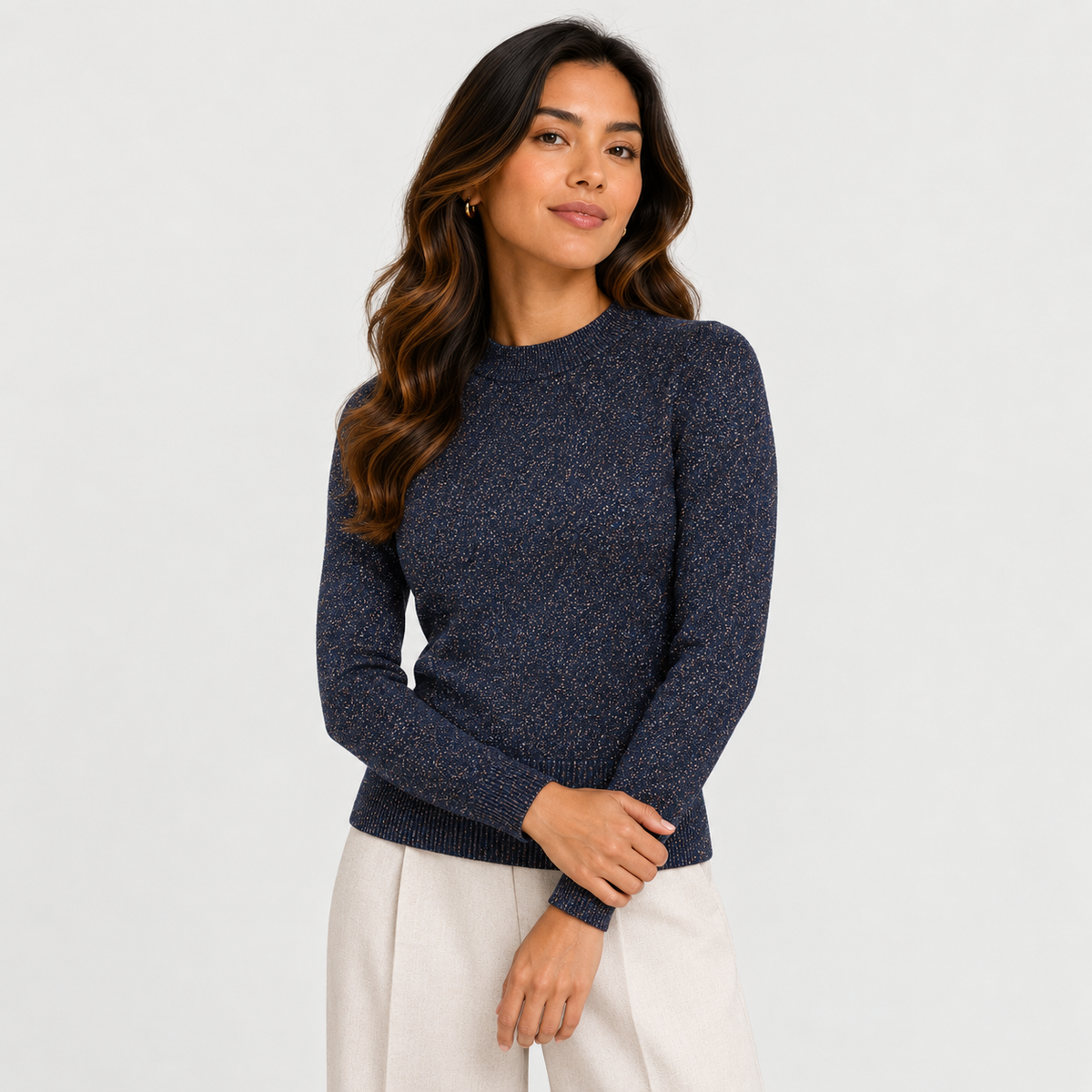 Round Neck Metallic Sweater Blue