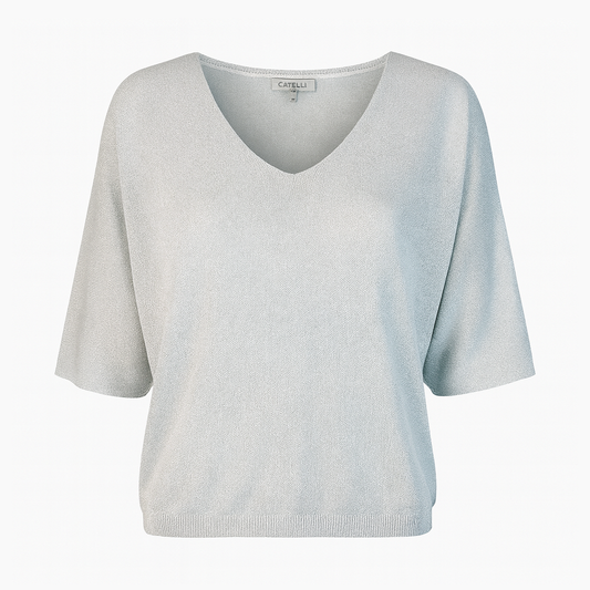 Metallic V neck sweater short sleeves