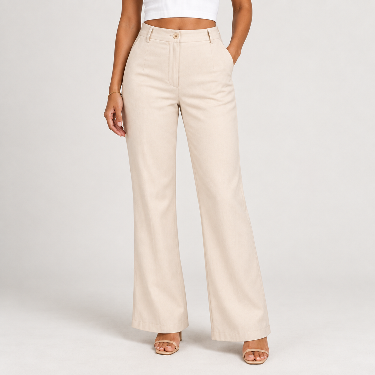 Straight-Fit Trousers – Blue, Beige & White