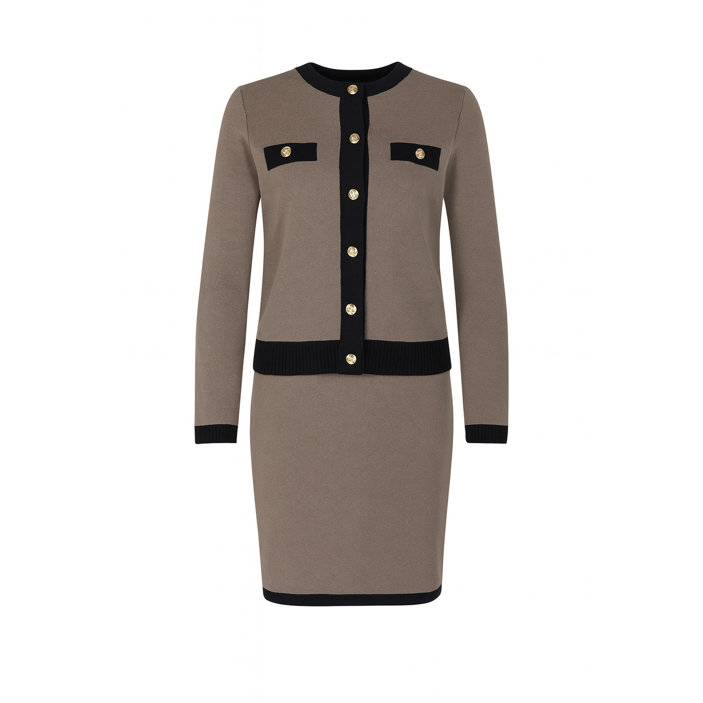 Set: open knit cardigan with buttons + short knit skirt