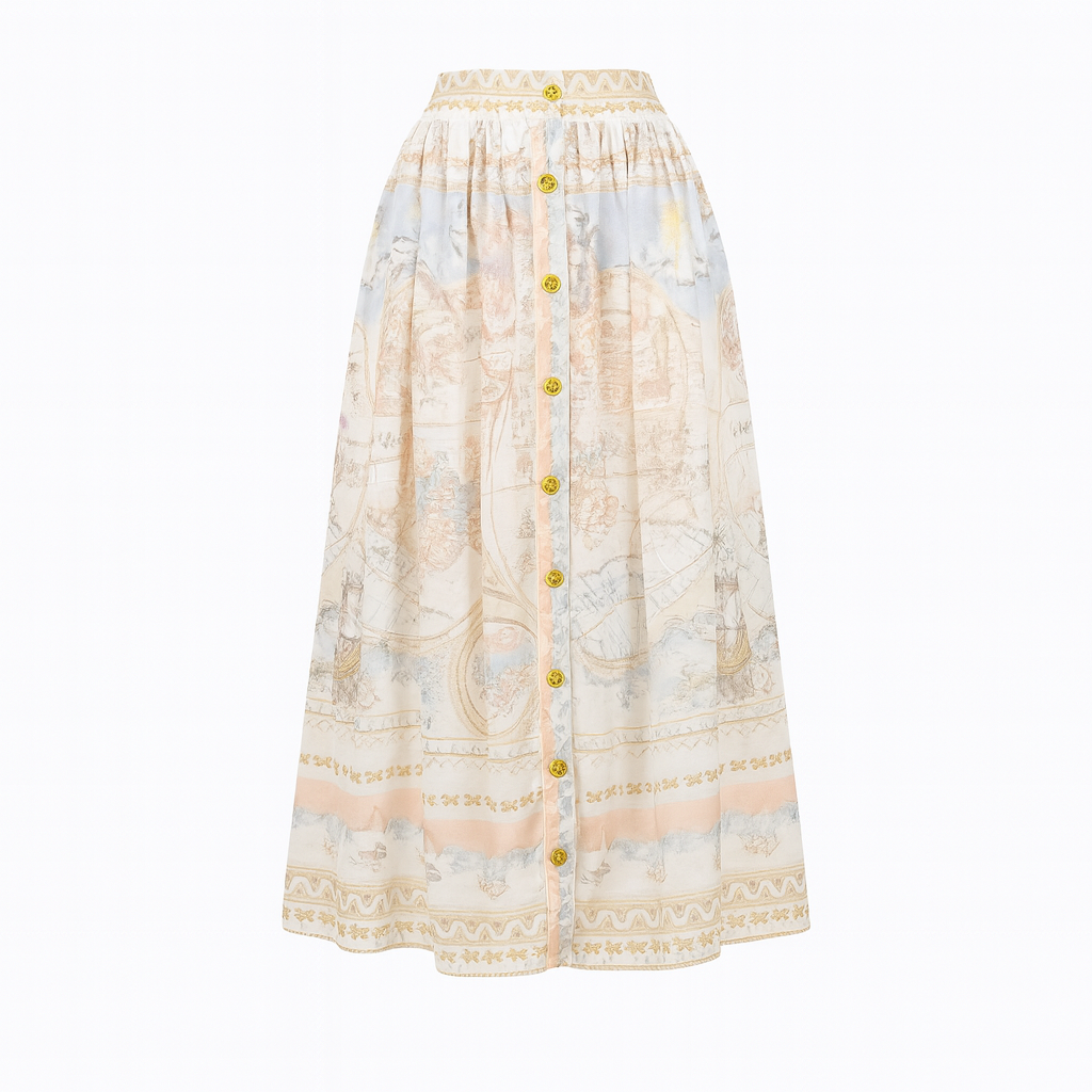 Linen skirt pastel colors with gold buttons