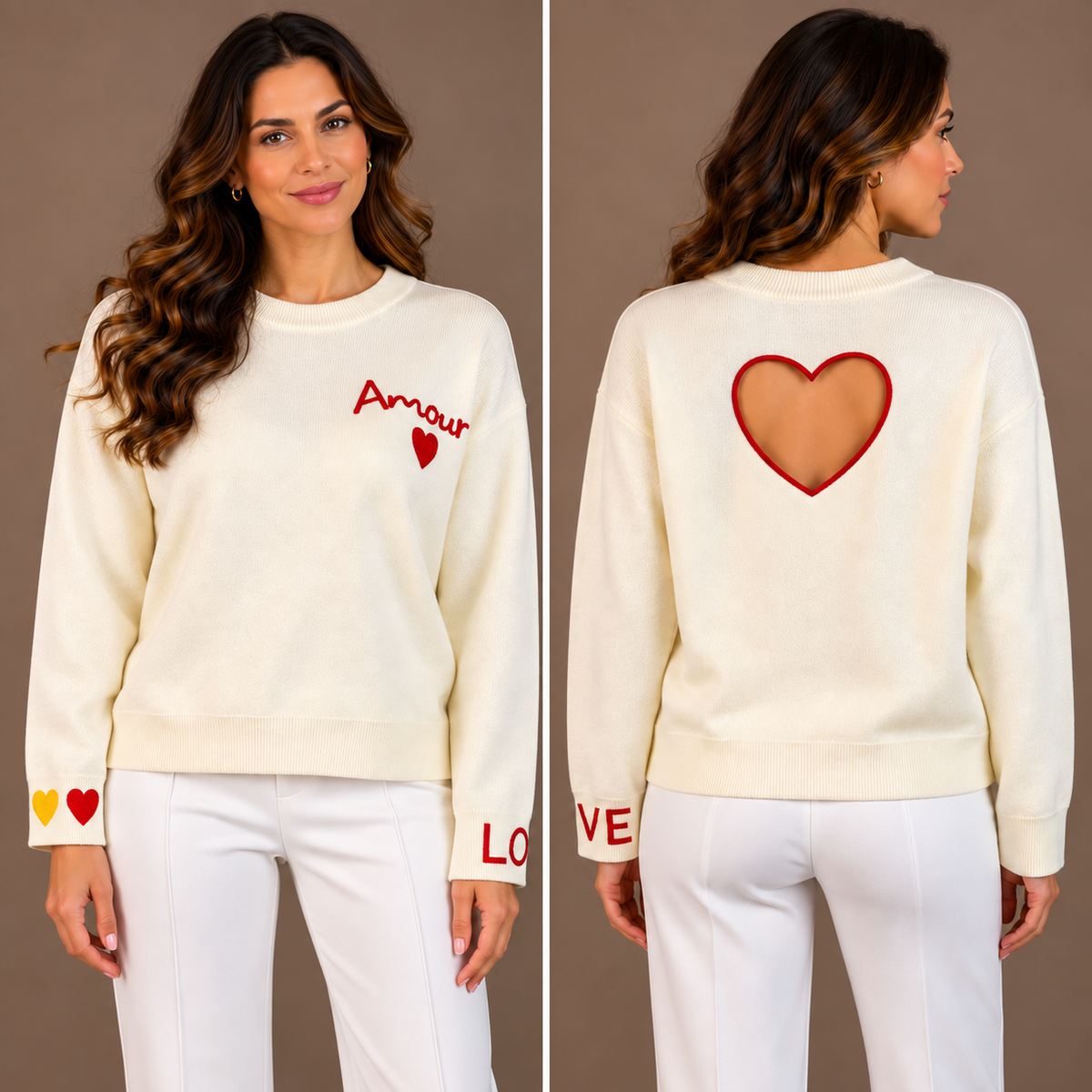 White Heart Knit Top