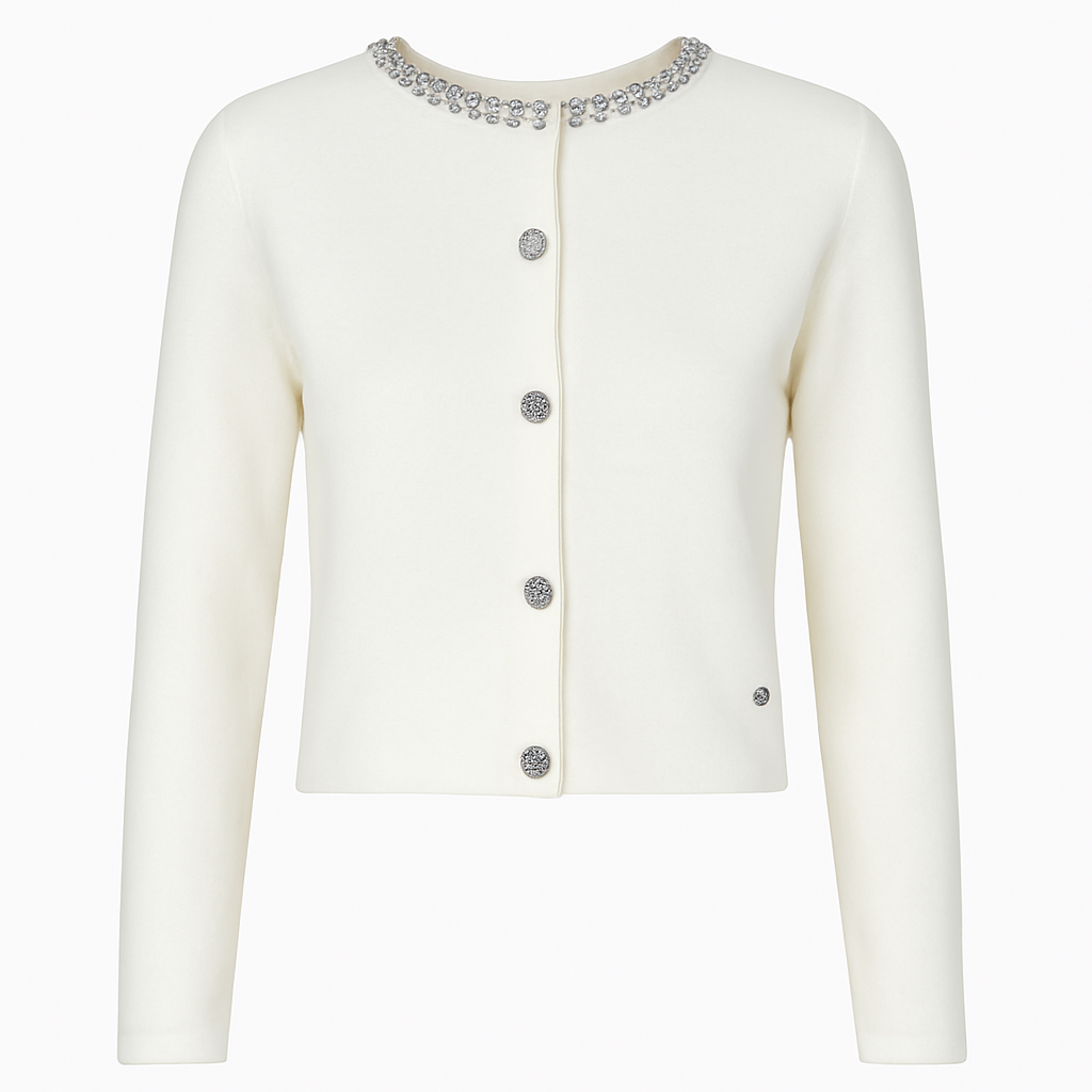 Knit with collar rhinestones and buttons