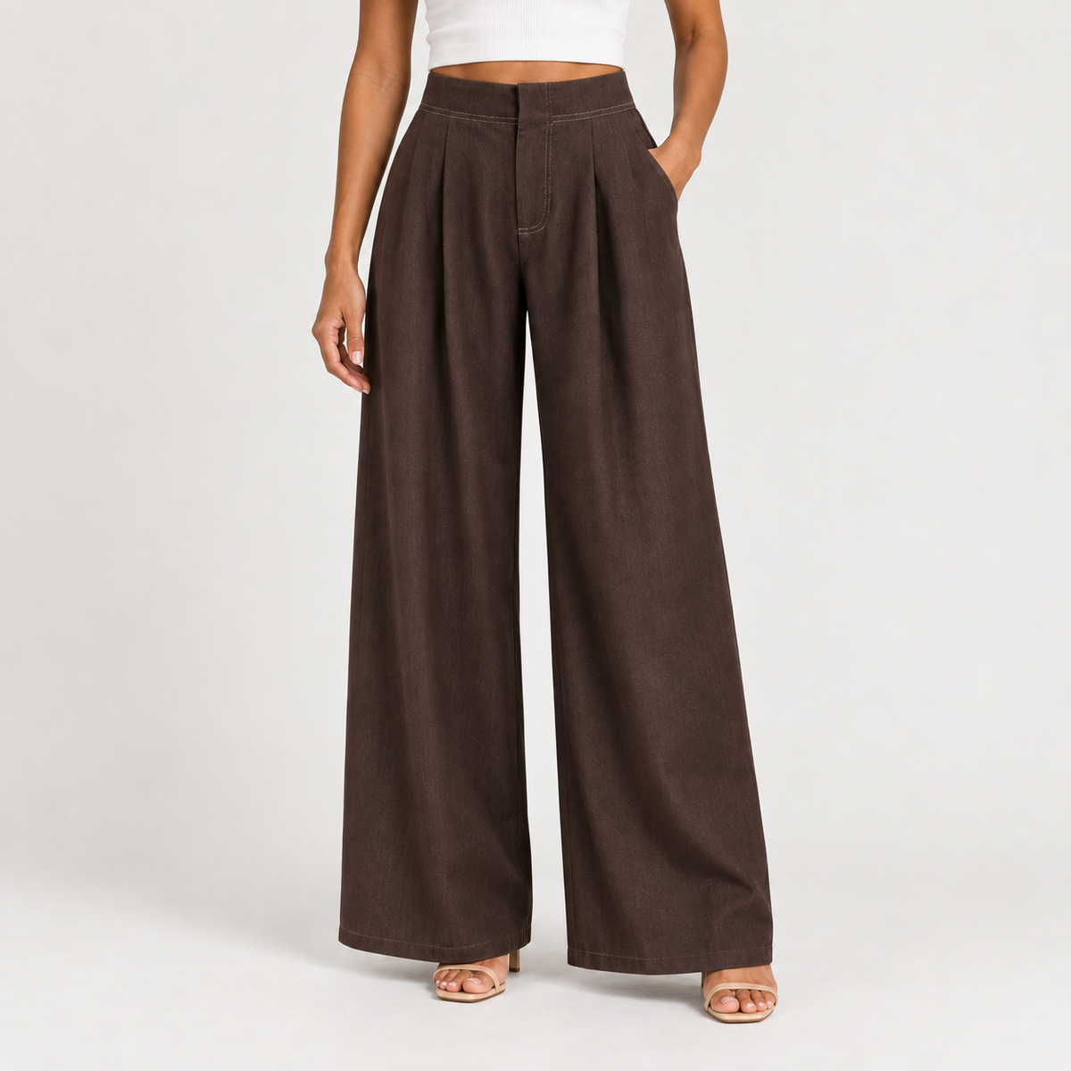 Wide-Leg Brown Trousers